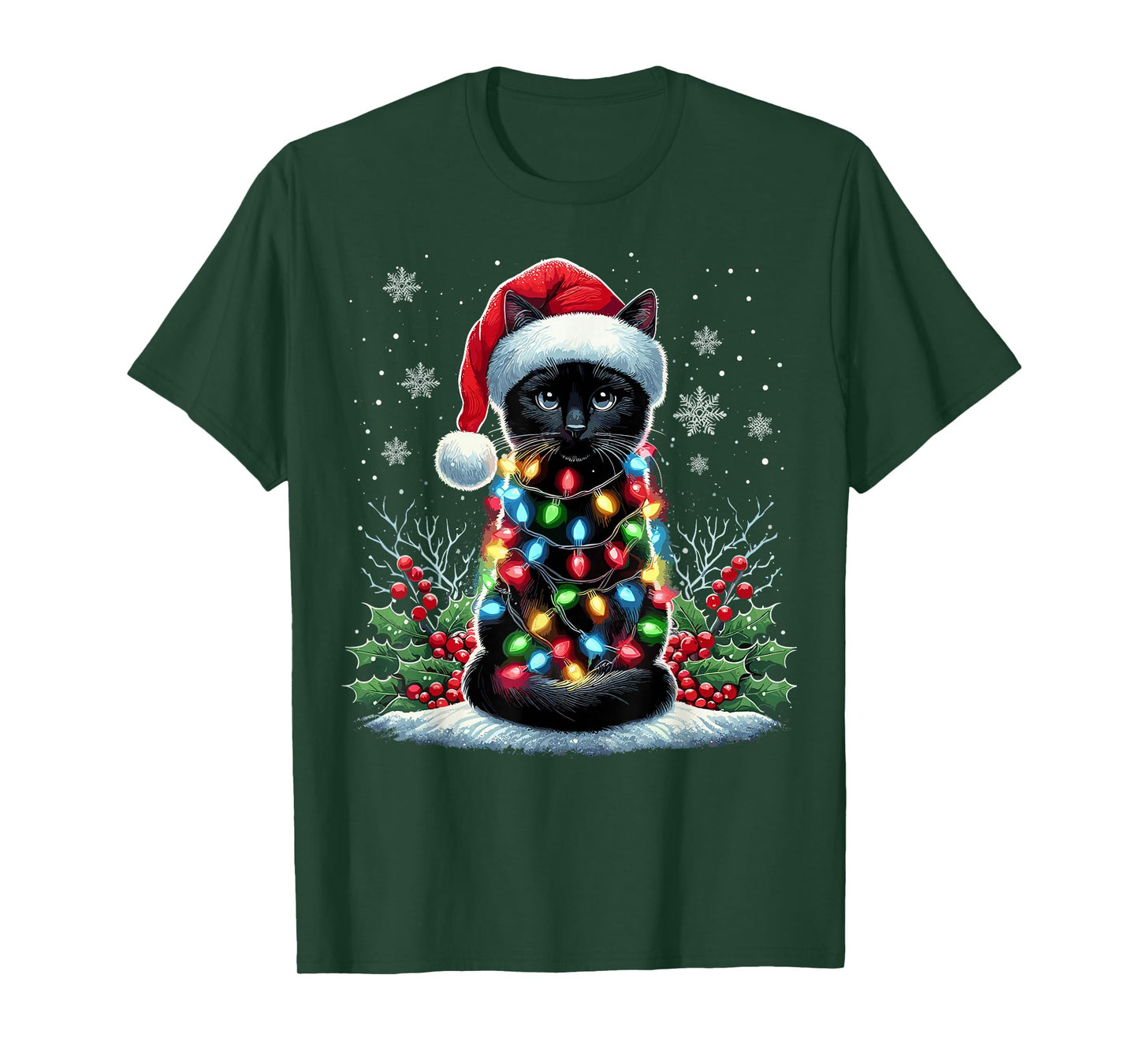 Black Cat Christmas Santa Hat Funny Meowy Cat T-Shirt