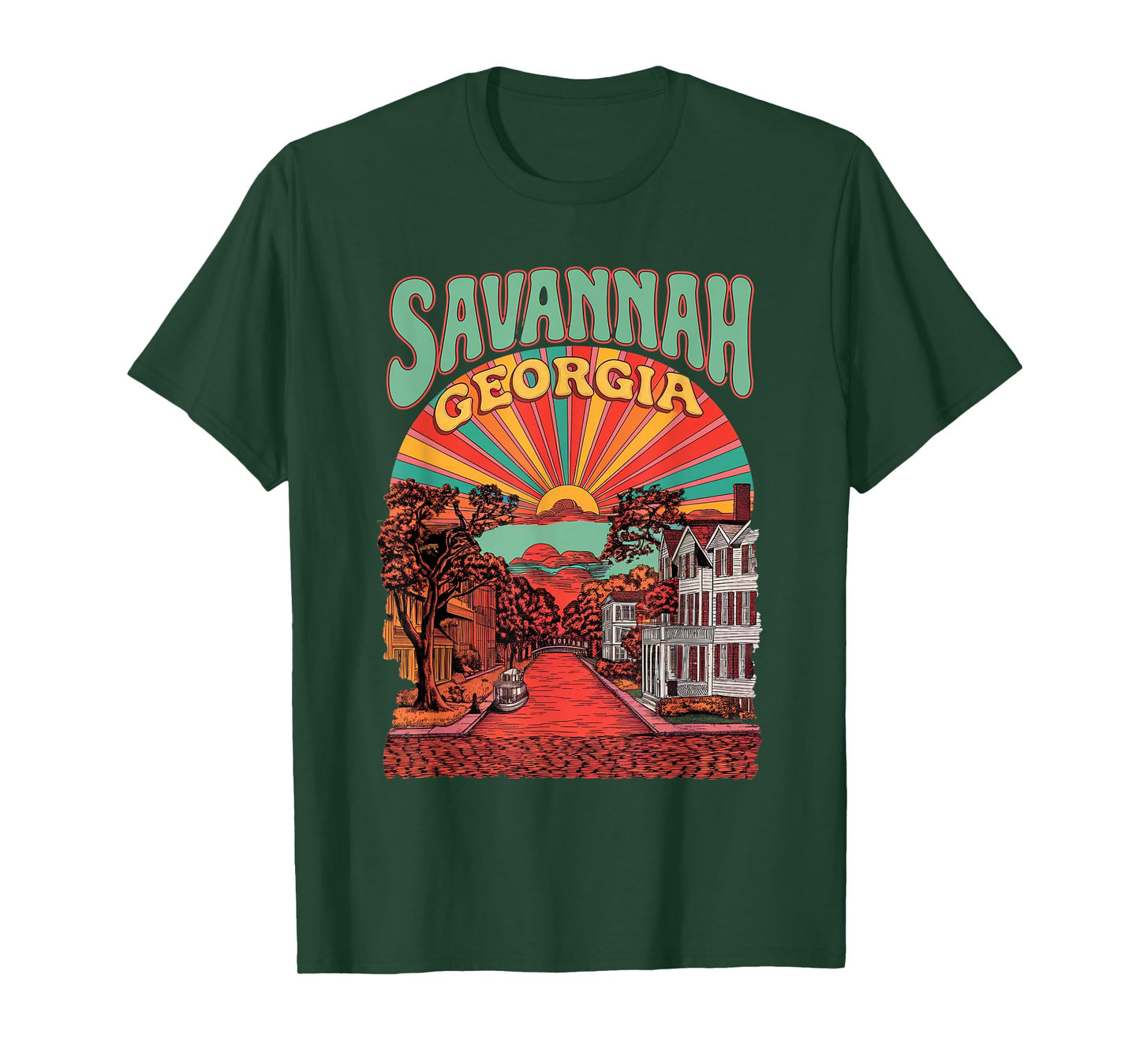 Vintage Savannah Georgia Sunset Skyline Cityscape Retro T-Shirt