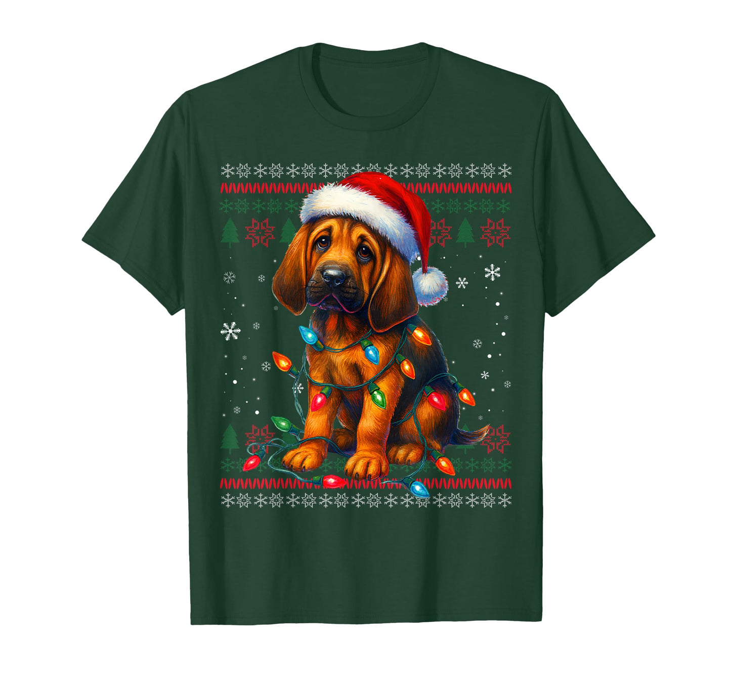 Bloodhound Christmas Lights Santa Hat Dog Lover T-Shirt