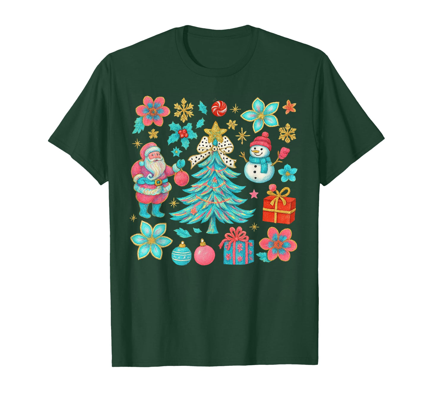 Preppy Coquette Christmas Snowm 2025 Funny Family Matching T-Shirt