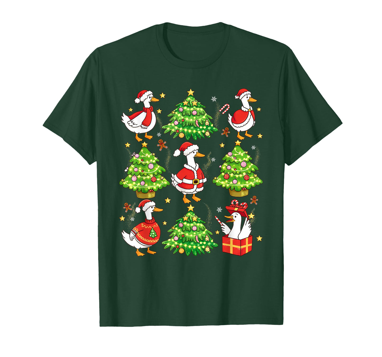 Christmas Silly Goose Santa Xmas Tree Lights Men Women Kids T-Shirt