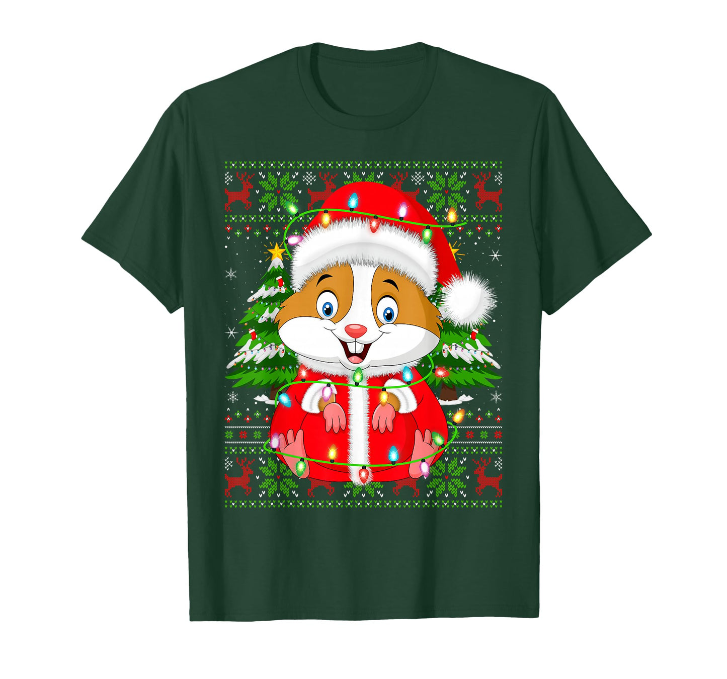 Hamster Christmas Lights Santa Costume Ugly Xmas Sweaters T-Shirt