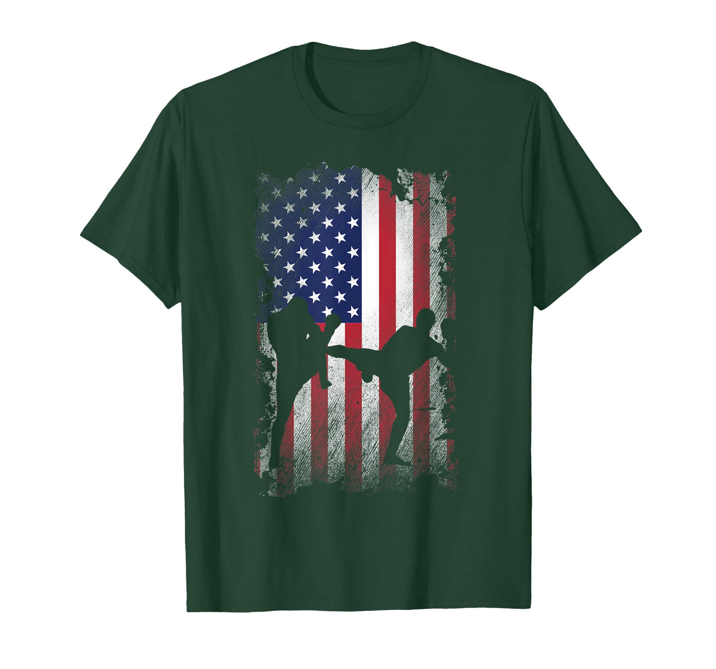 Distressed American Flag Kick Boxing USA Patriotic Gift T-Shirt for Women Kids Men