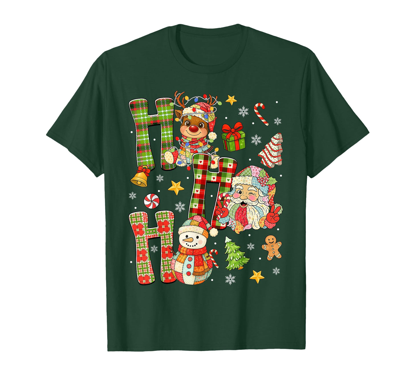 Ho Ho Ho Funny Christmas Patchwork Gingerbread Santa Kids T-Shirt