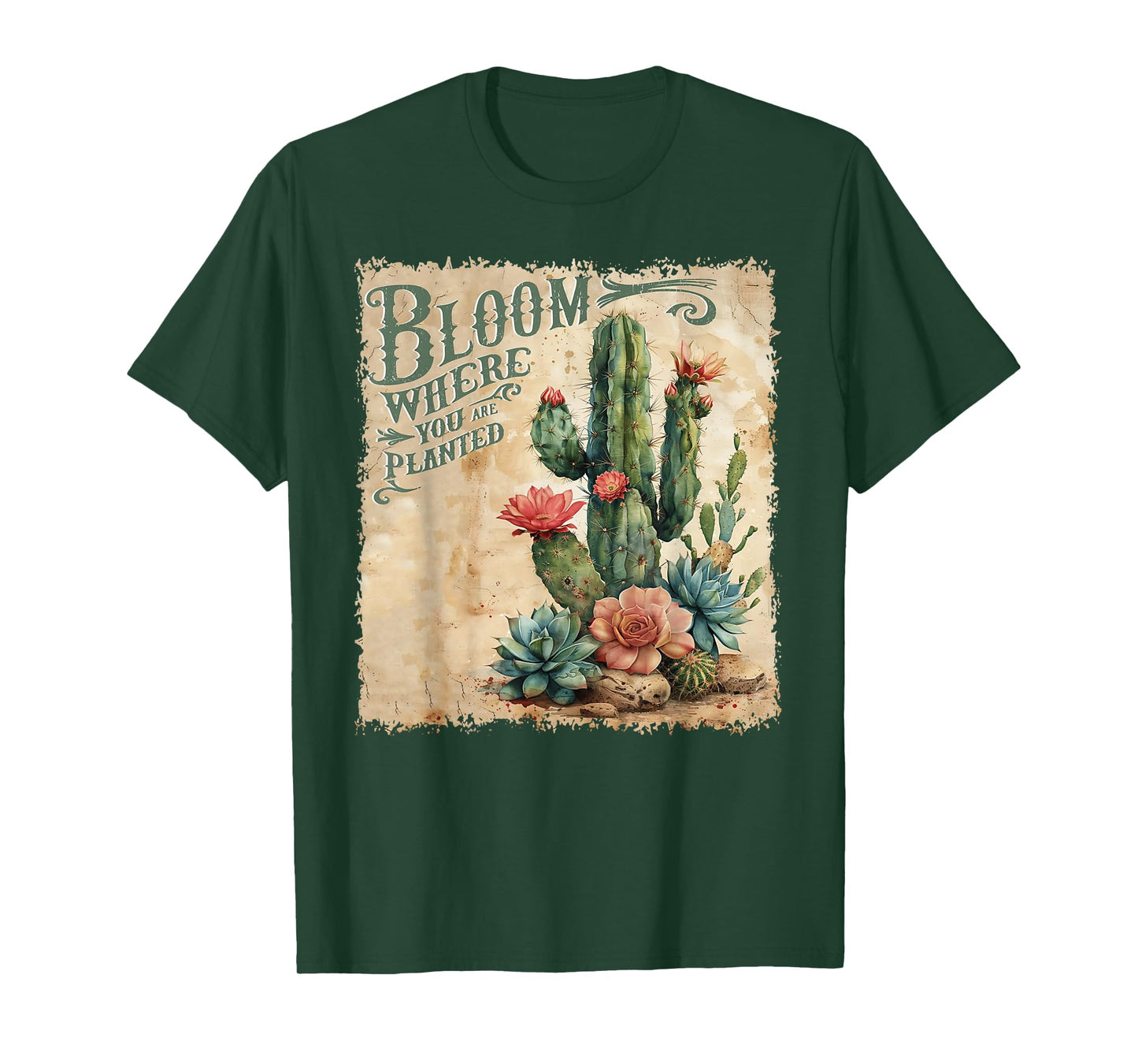 Bloom Where You Are Planted Cactus Mental Health Vintage T-Shirt