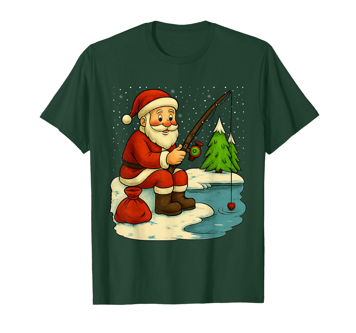 Santa Fishing Christmas Costume Funny Fishing Boys Kids T-Shirt