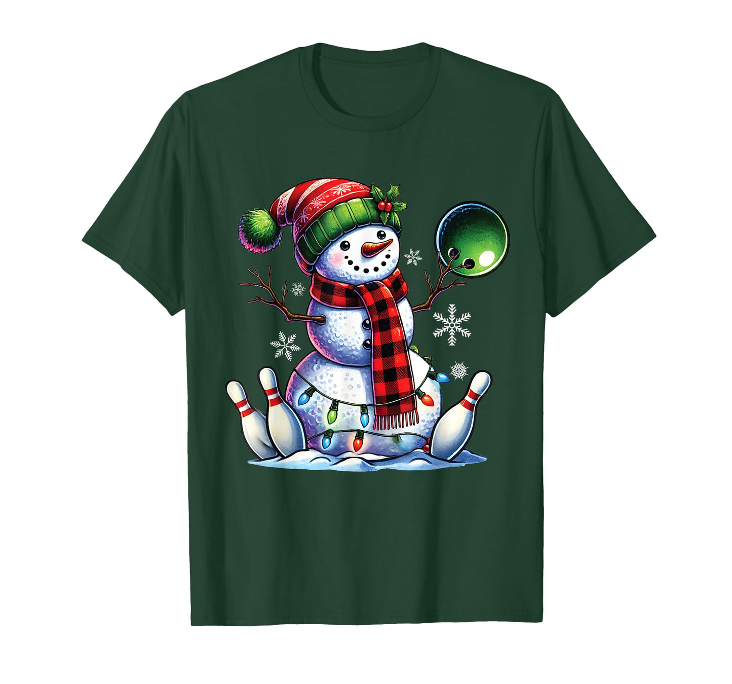 Xmas Snowman Playing Bowling ball and pins Christmas bowling T-Shirt