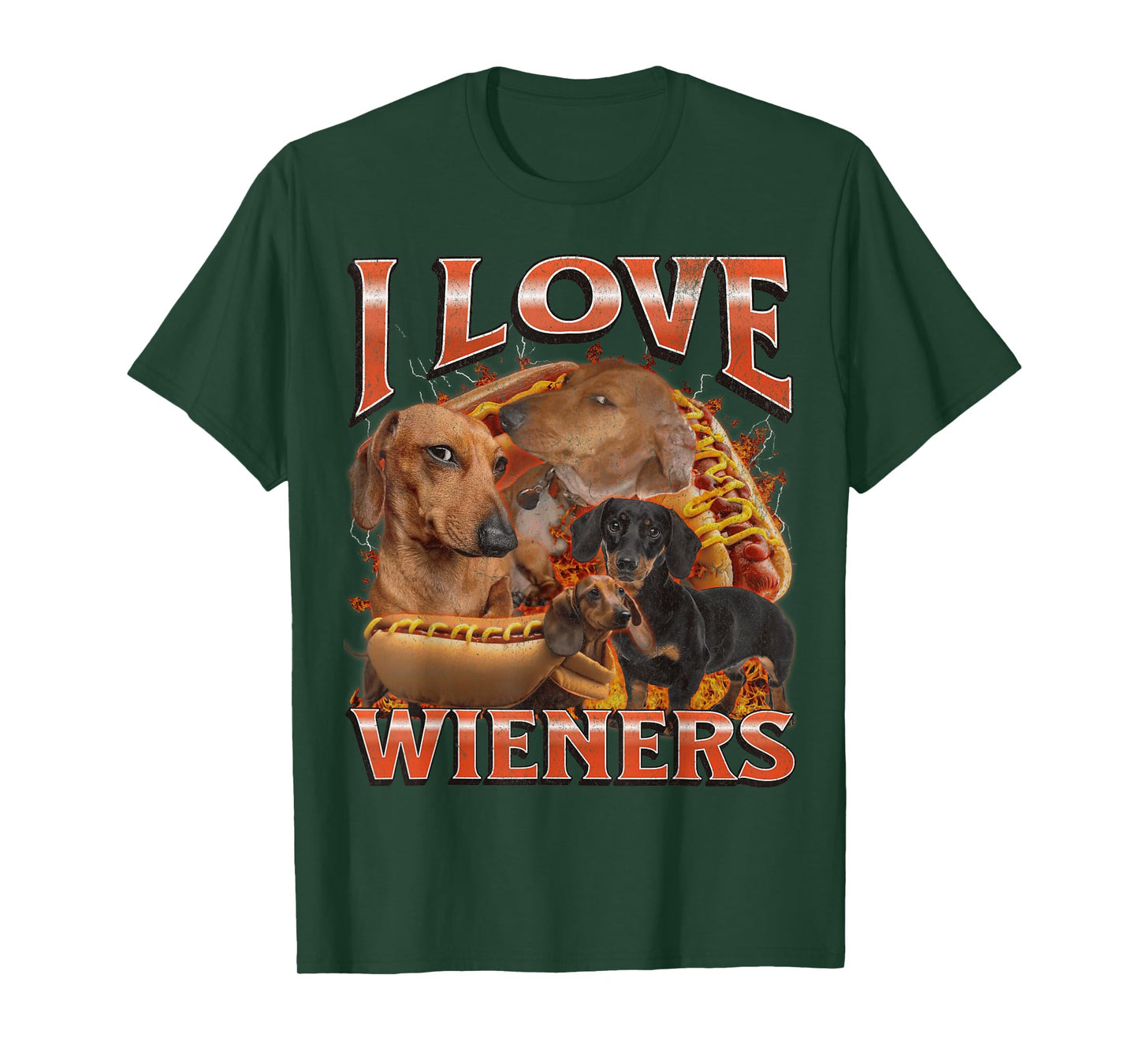 I Love Wieners Funny Offensive Dachshund Bootleg Graphic T-Shirt