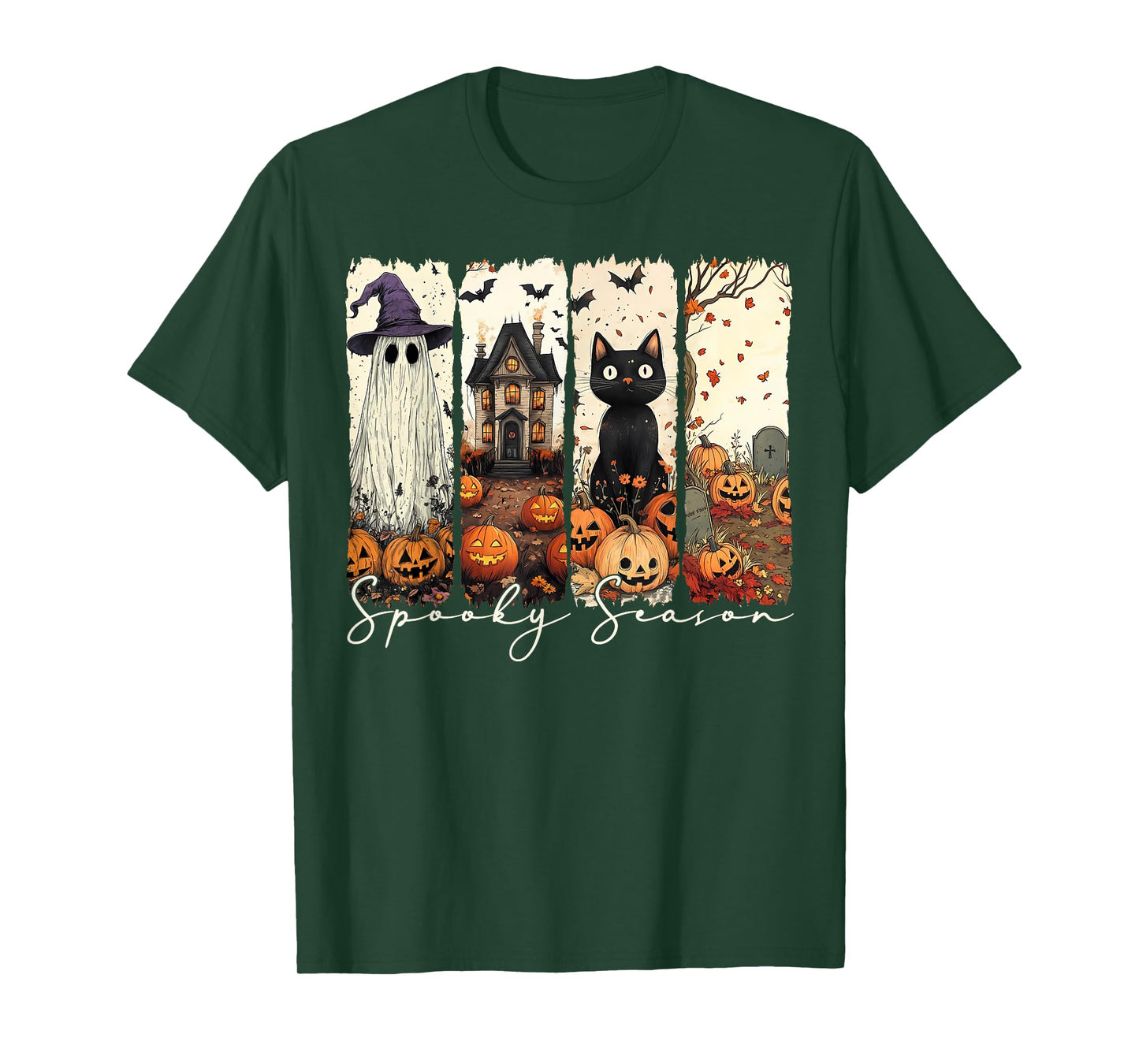 Spooky Season Vintage Halloween Ghost Pumpkin Coquette Bow T-Shirt