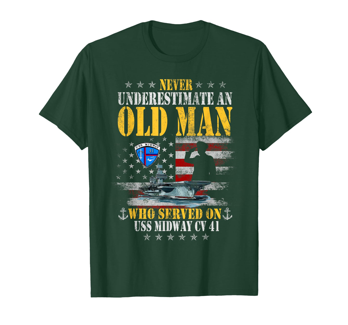 USS Midway CV 41 Aircraft Carrier Flag Underestimate Old Man T-Shirt
