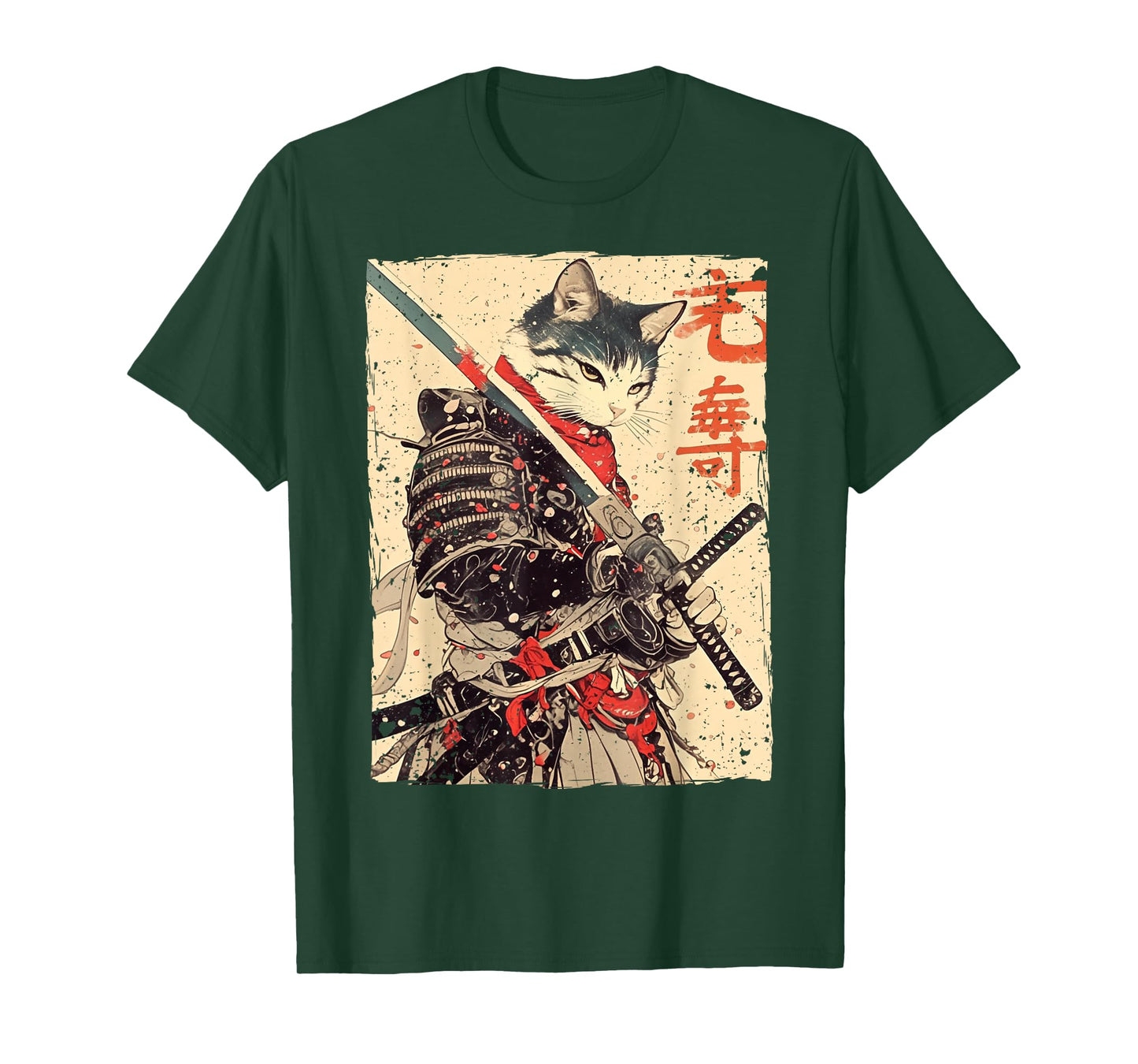 Samurai Cat Warrior Ukiyo Ink Artwork Cat Samurai T-Shirt