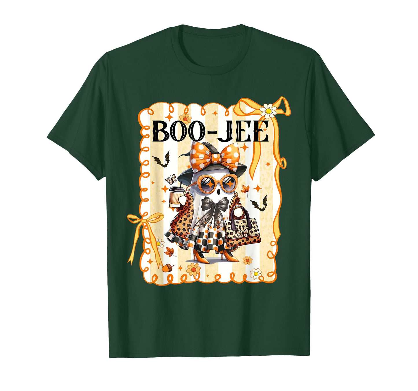 Boo-JEE Cute Ghost Boujee Boo Leopard Coquette Bow Halloween T-Shirt