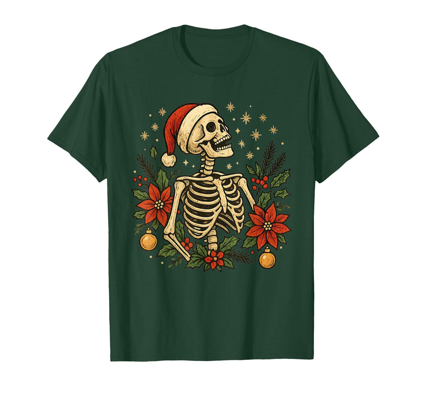 Vintage Christmas Gothic Skeleton Santa Hat Holiday T-Shirt