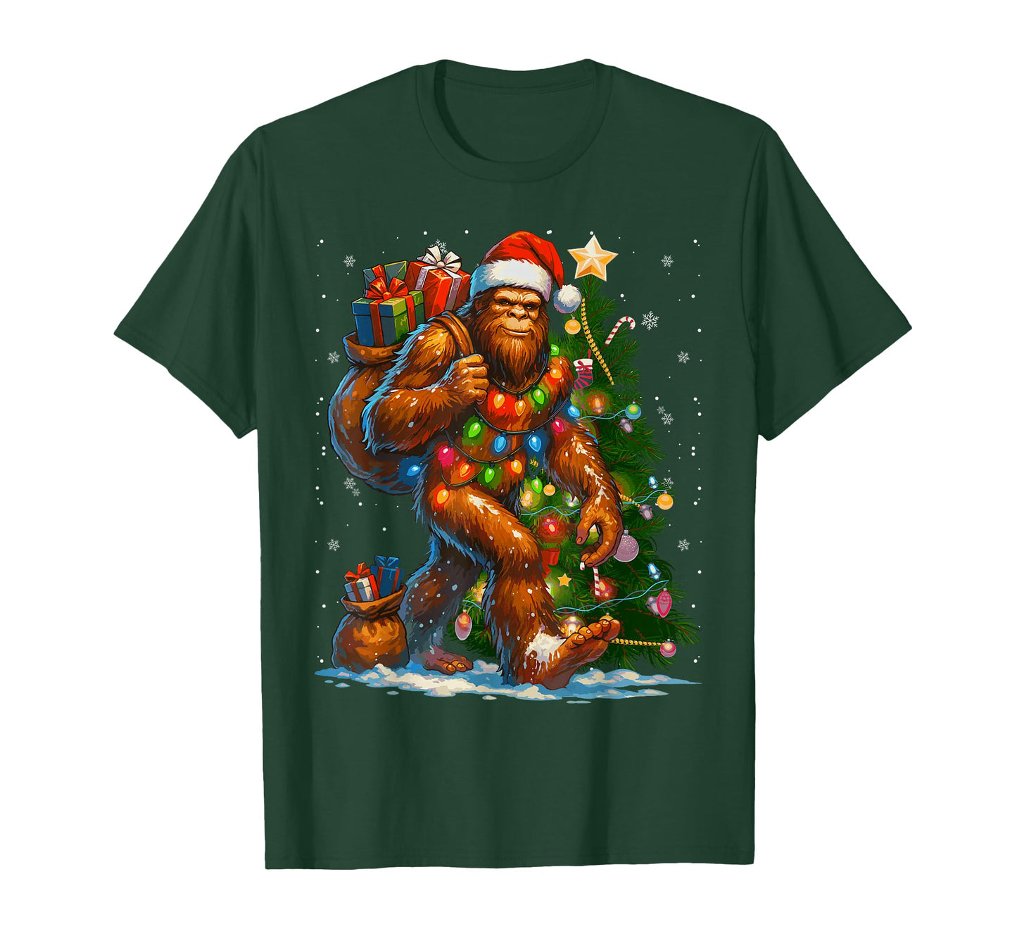 Merry Christmas Pajamas Bigfoot Christmas Tree Lights Boys T-Shirt