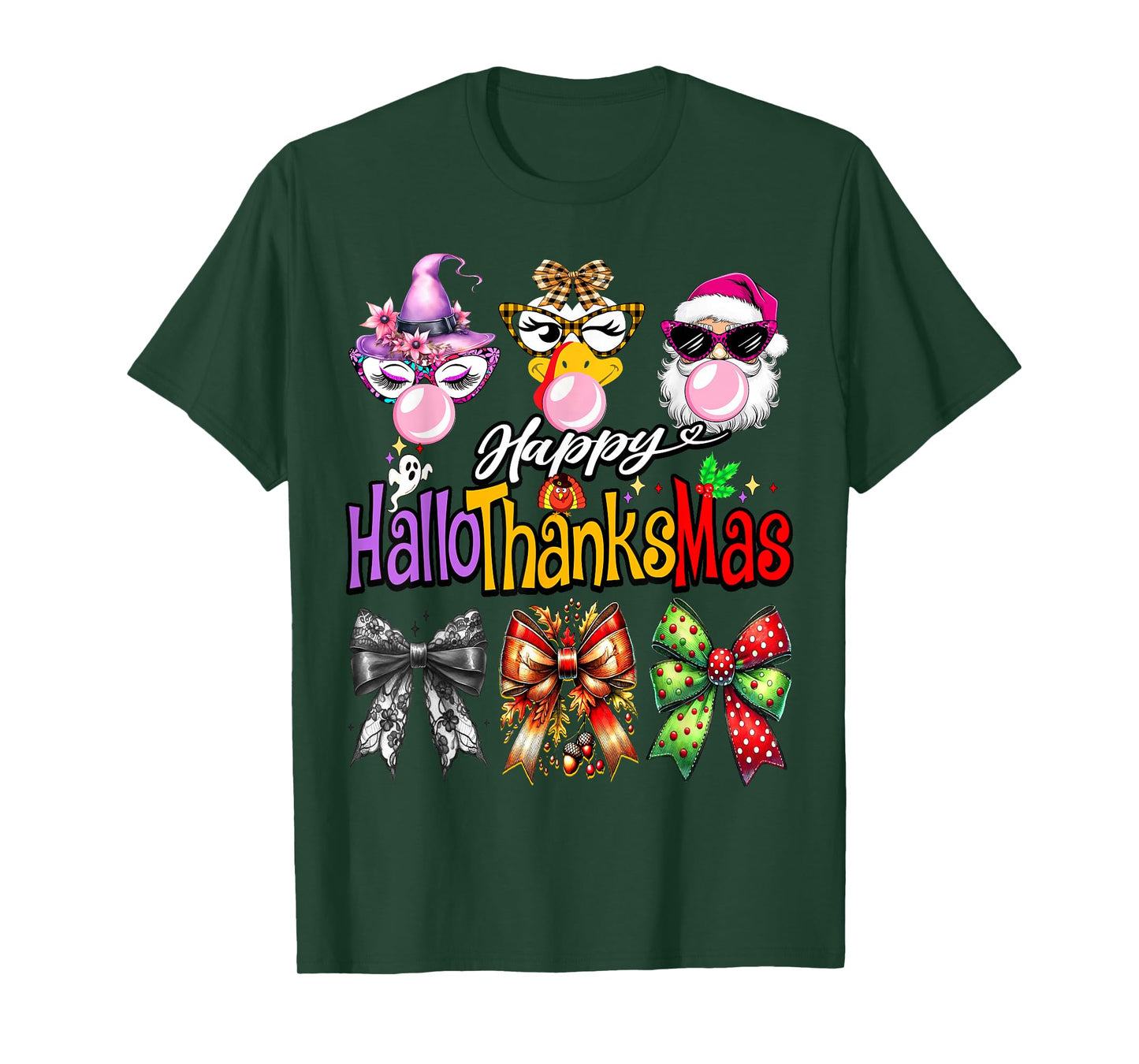 Hallothanksmas Halloween Thanksgiving Christmas Coquette Bow T-Shirt