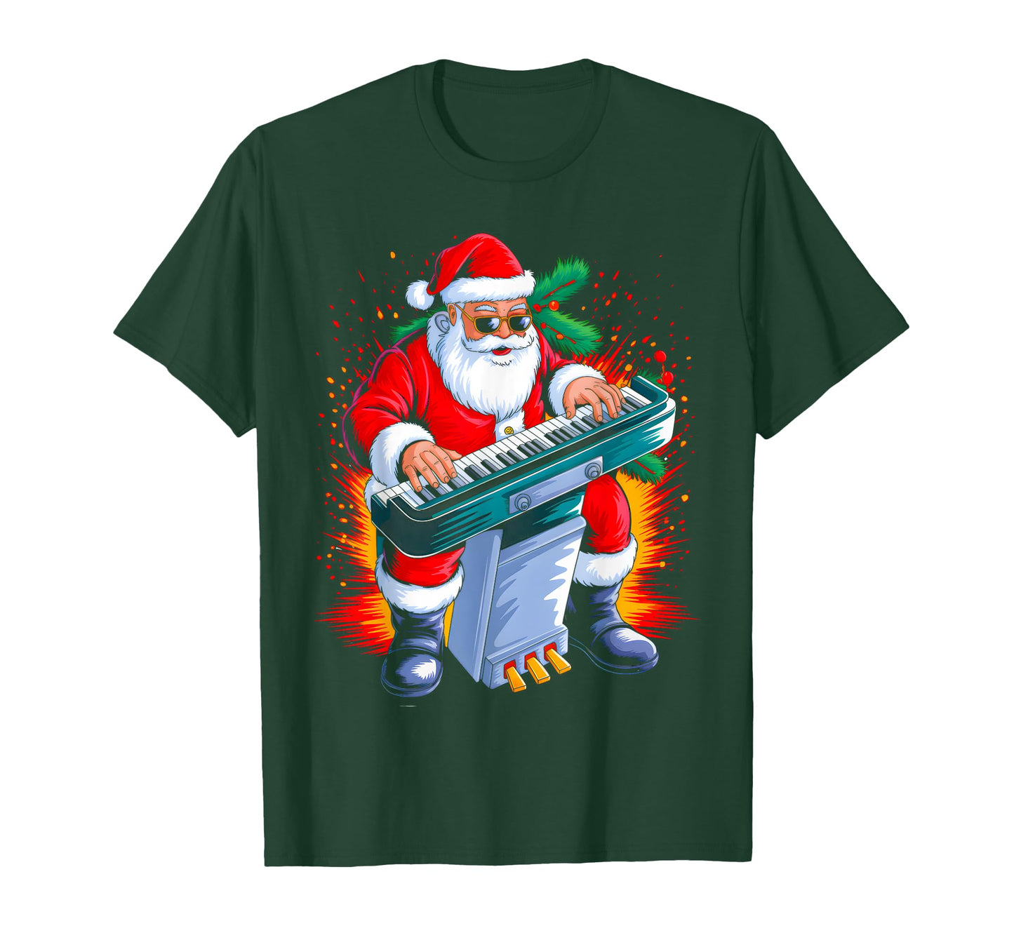 Piano Santa Playing Drums Funny Christmas Music Lover Boys T-Shirt