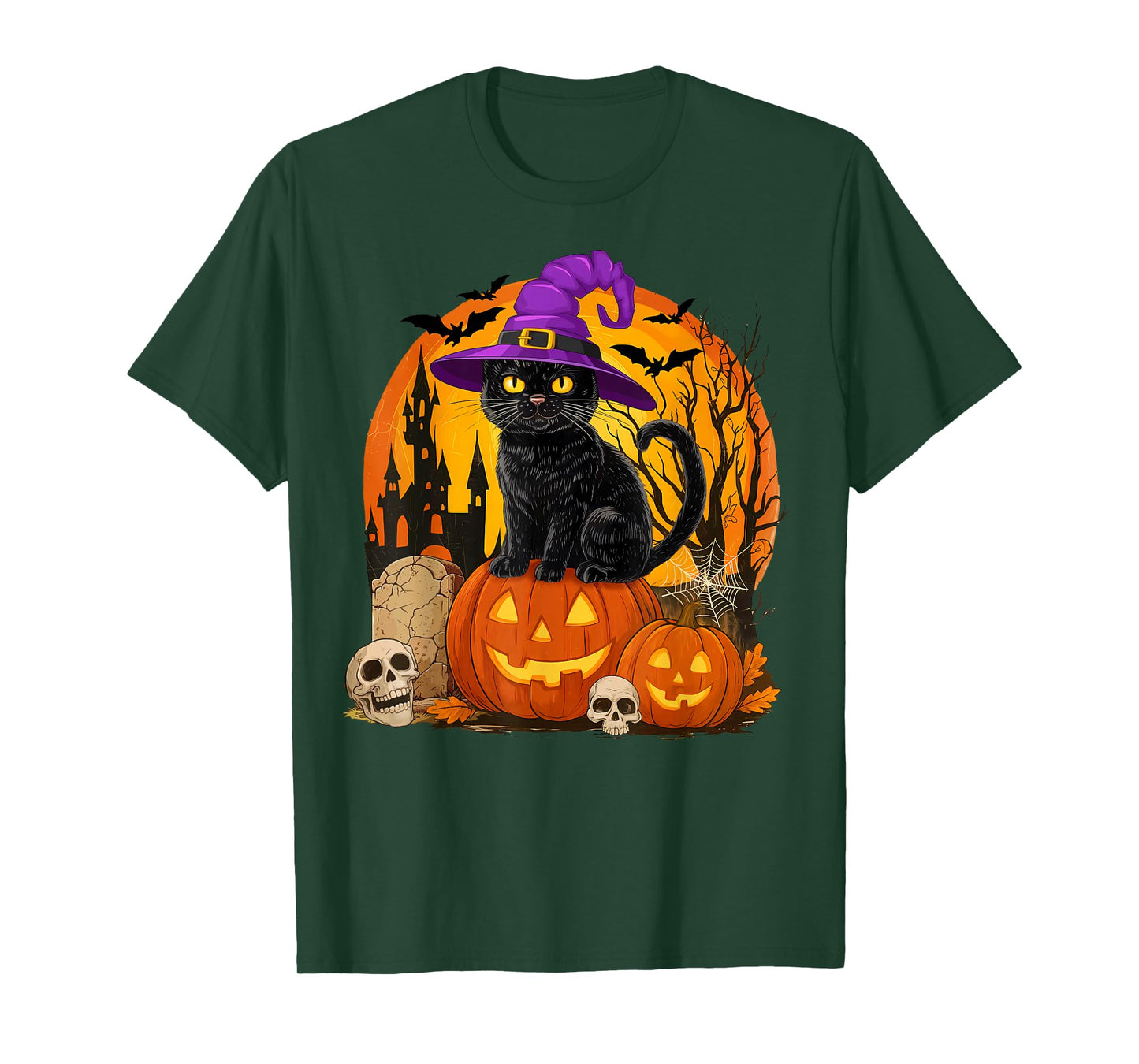 Vintage Black Cat Witch Pumpkin Halloween Men Women Kids T-Shirt