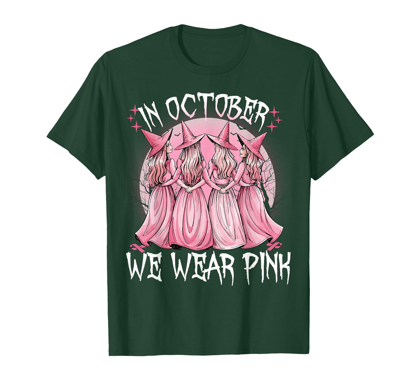 in October We Wear Pink Witch Breast Cancer Awareness Pink T-Shirt