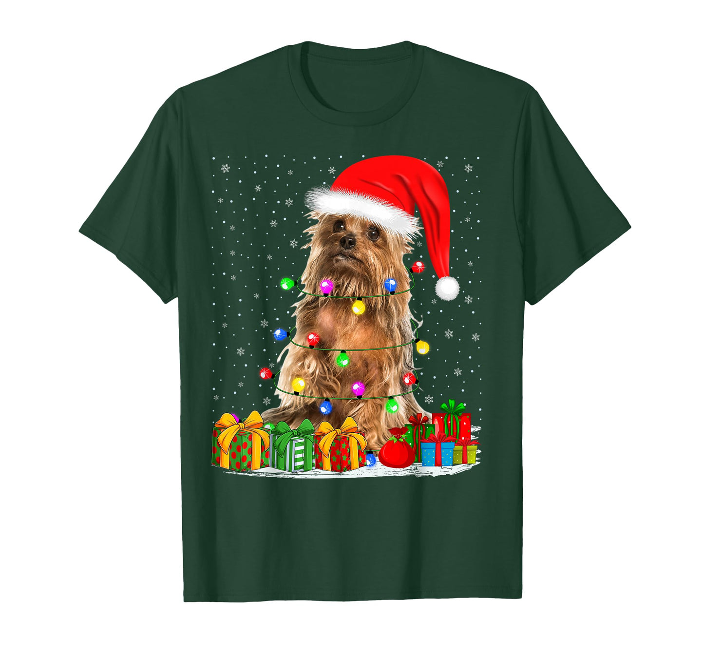Yorkshire Terrier Dog Christmas Lights Sweater Santa Xmas T-Shirt