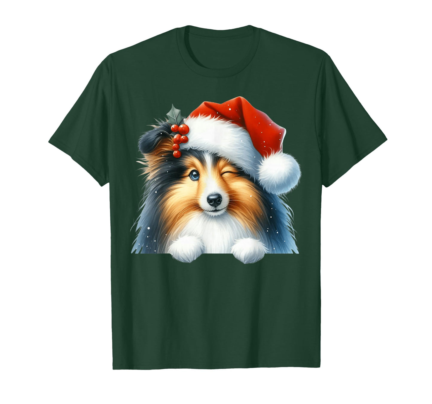Shetland Sheepdog Dog Christmas Santa Hat Dog Mom Dad T-Shirt
