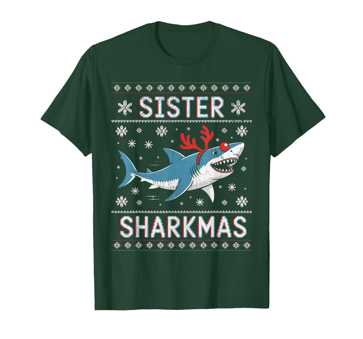 Sister Sharkmas Funny Shark Santa Hat Ugly Christmas Sweater T-Shirt