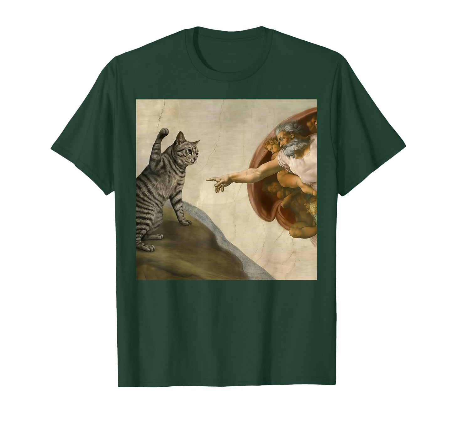 Funny Cat Meme in Creation of Adam Parody T-Shirt for Men Women Kids