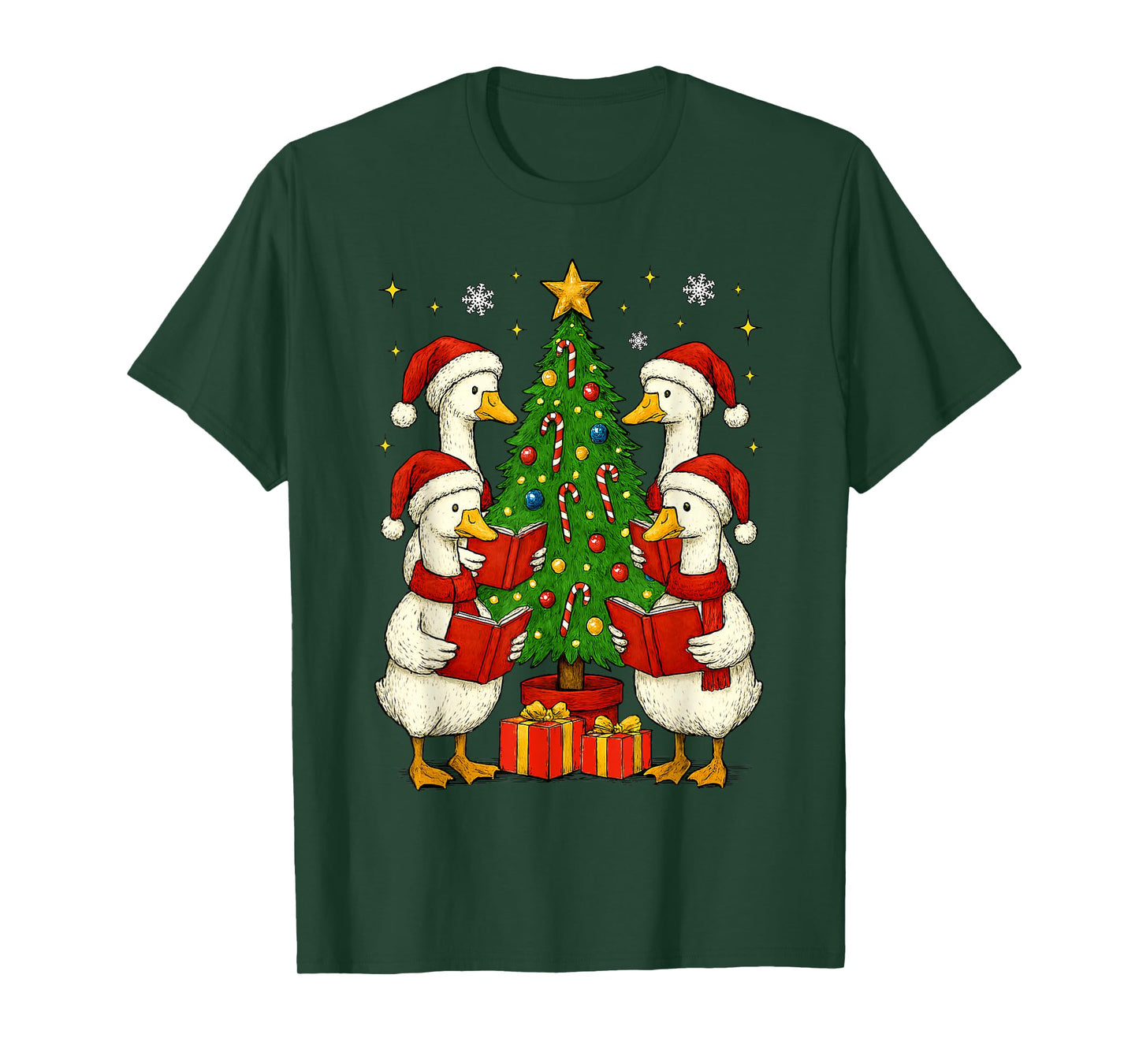 Funny Silly Goose Christmas Singing Geese Xmas Tree Caroling T-Shirt