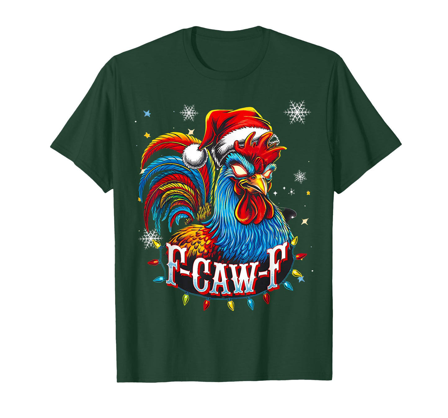 Funny Chicken Christmas Rooster Santa Hat F-CAW-F Humor Xmas T-Shirt