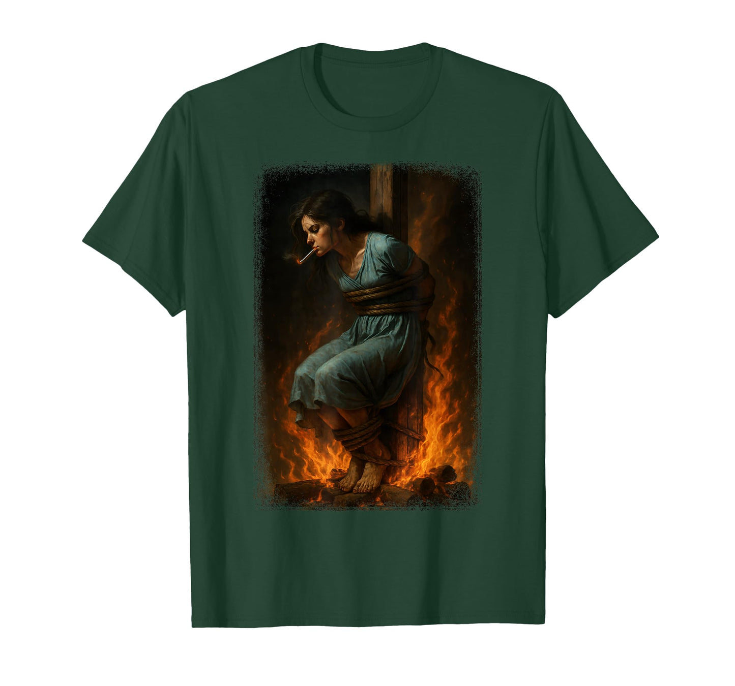 Witch Lighting Cigarette with Flames Occult Unholy Funny T-Shirt
