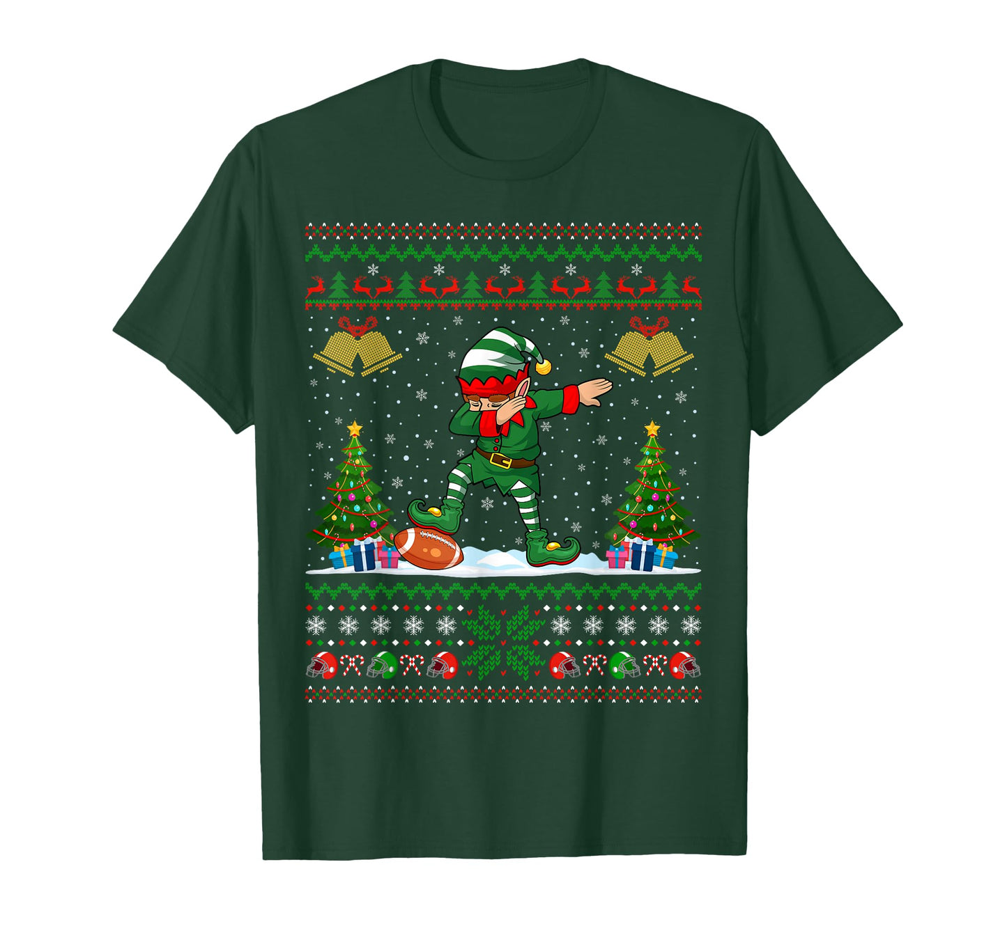 Ugly Sweater Xmas Pajamas Dabbing Elf Football Christmas T-Shirt