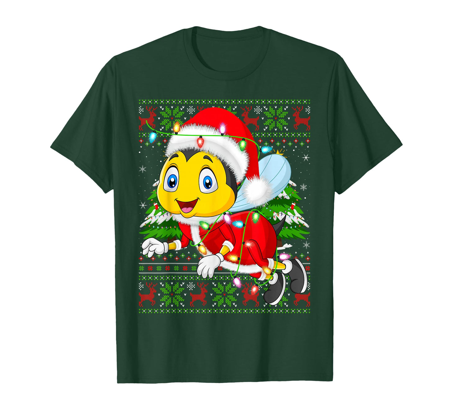 Bees Christmas Lights Santa Costume Ugly Xmas Sweaters T-Shirt