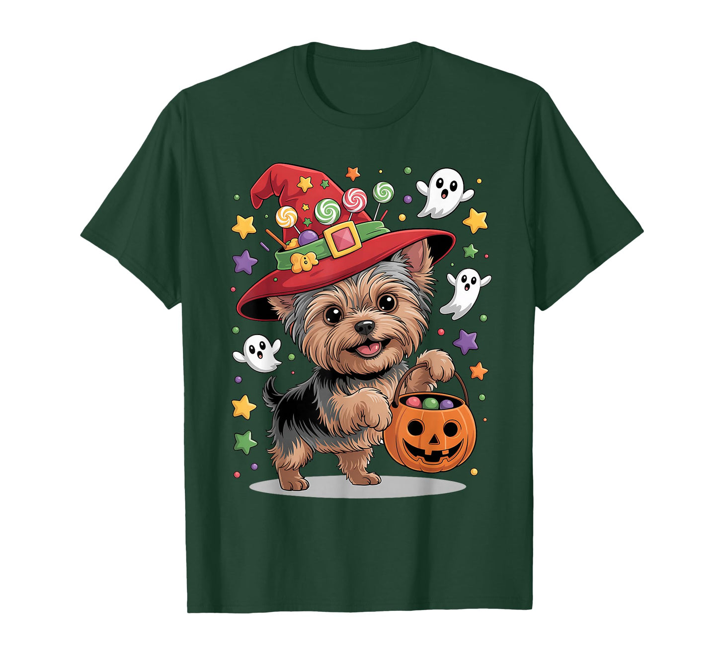 Yorkshire Terrier Dog Pumpkin Ghost Candy Witch Halloween T-Shirt