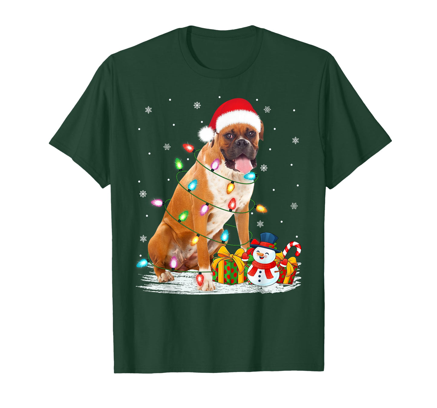 Boxer Dog Christmas Lights Holiday Santa Hat Xmas T-Shirt