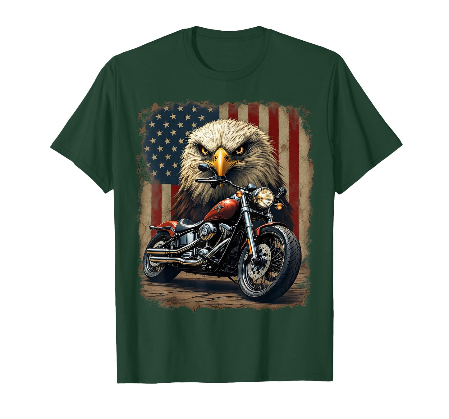 Motorcycle USA Flag Retro Biker Chopper T-Shirt