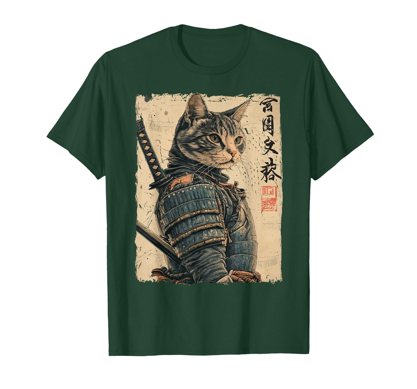 Samurai Cat Warrior Japanese Ukiyo-e Artwork Cat Samurai T-Shirt