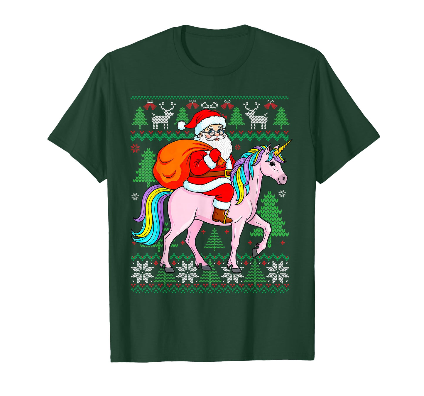 Christmas Girls Santa Claus Pink Unicorn Kids Womens Mom T-Shirt
