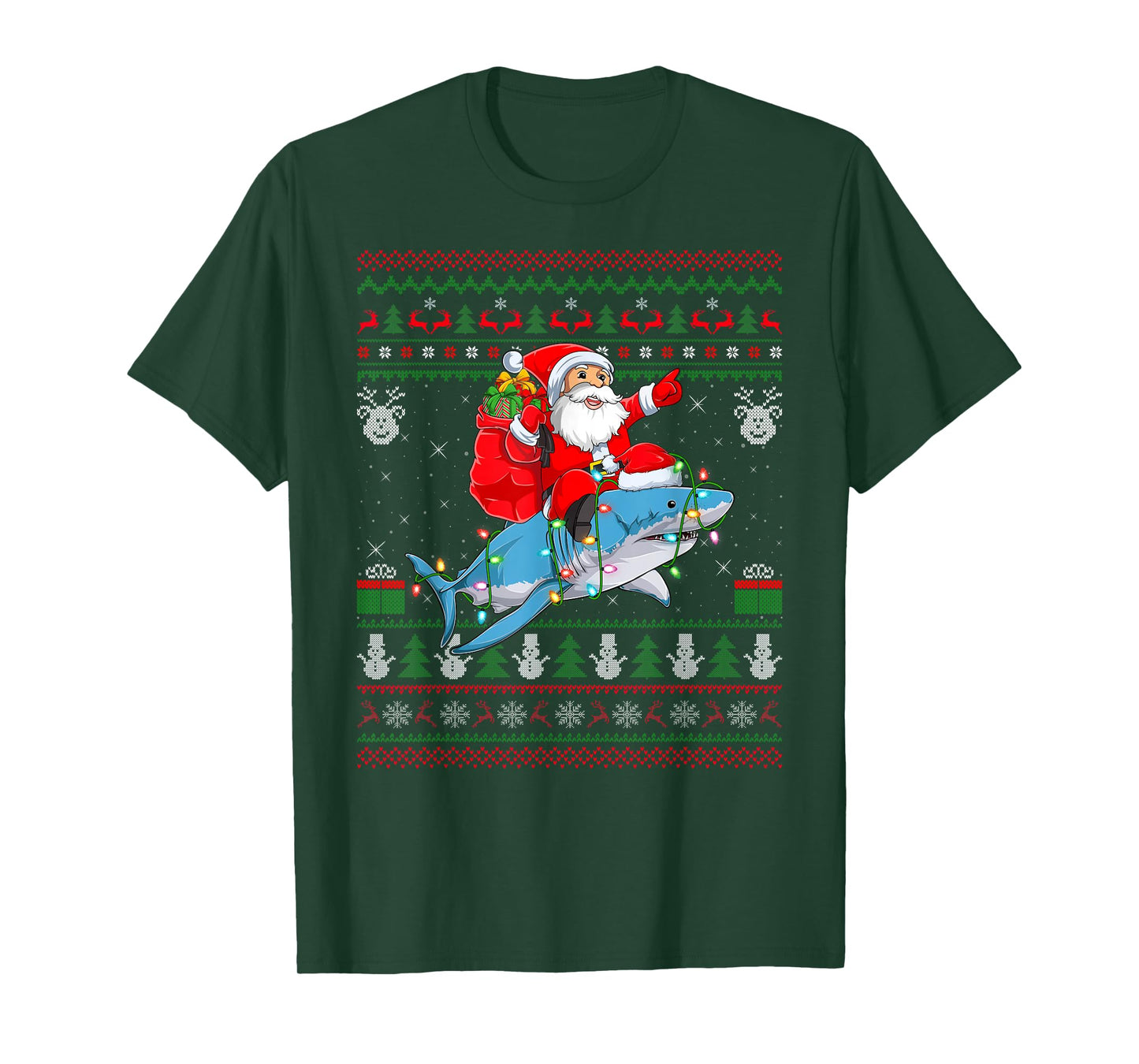 Funny Santa Riding Shark Ugly Christmas Sweaters Sharkmas T-Shirt