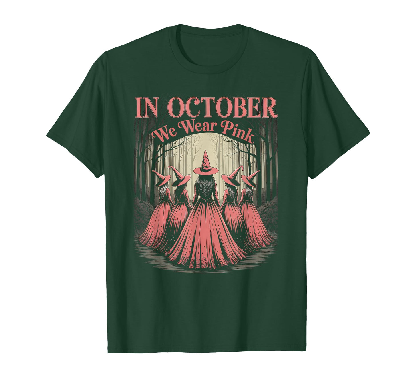 Retro in October We Wear Pink Witch Breast Cancer Awareness T-Shirt