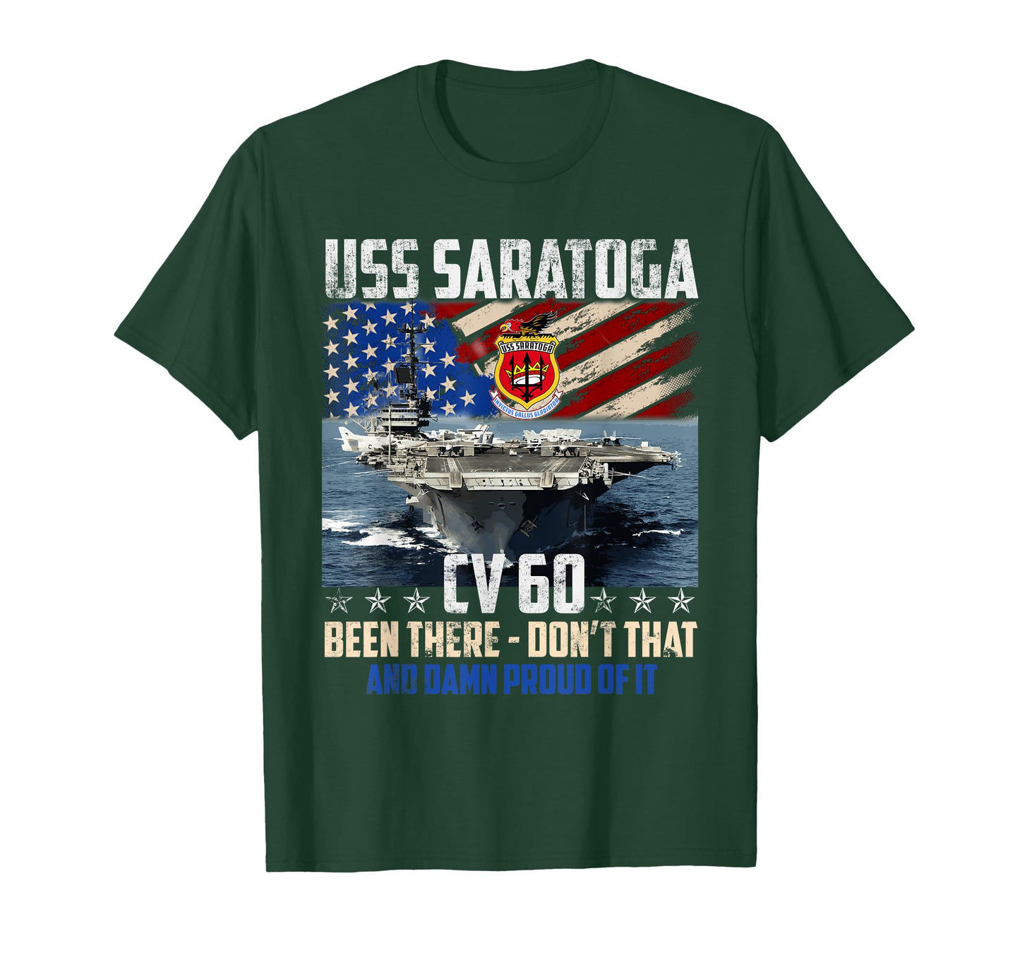 USS Saratoga CV-60 Aircraft Carrier Veteran USA Flag Vintage T-Shirt