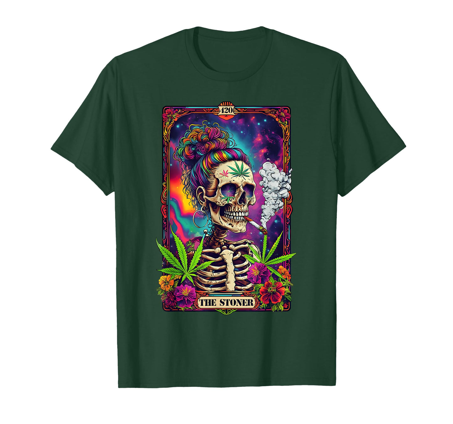 Tarot Card The Stoner 420 Cannabis Weed Skeleton Retro Style T-Shirt