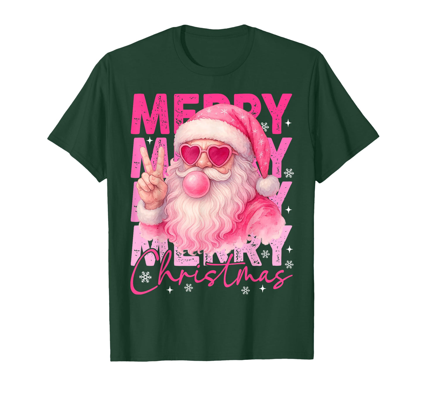 Merry Christmas Retro Pink Santa Bubblegum Xmas Holiday T-Shirt