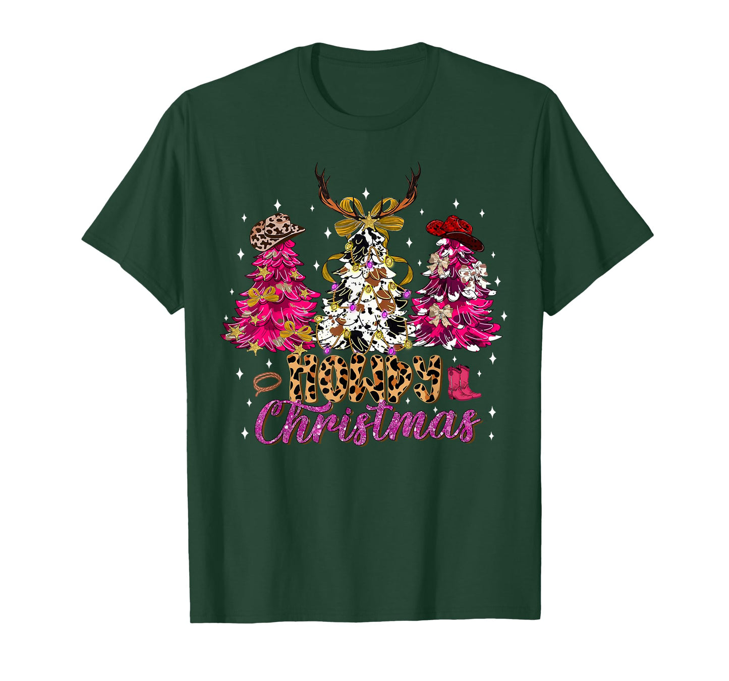 Howdy Christmas Coquette Bow Xmas Trees Cowboy Western Funny T-Shirt