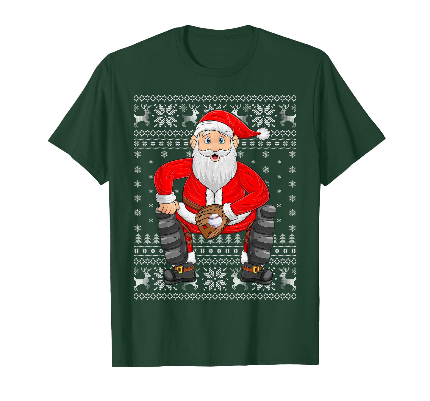 Santa Playing Baseball Catcher Ugly Christmas Sweaters Xmas T-Shirt
