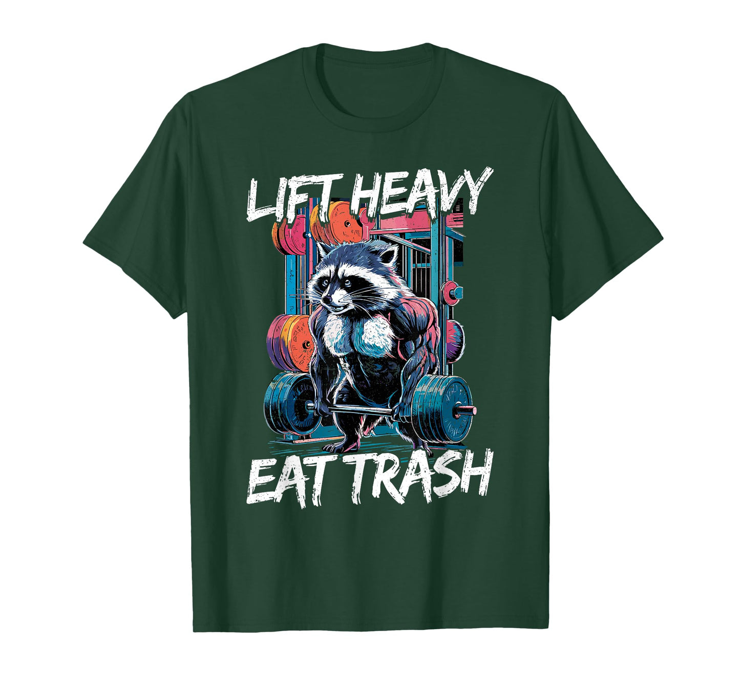 Lift Heavy Eat Trash Weightlifting Bodybuilding Gym Raccoon T-Shirt, Small, Black