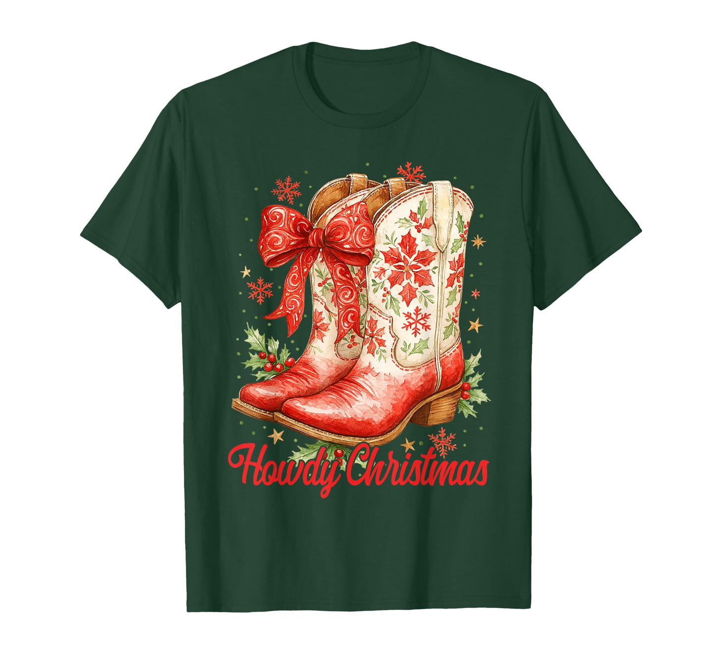 Howdy Christmas Family Pajamas Coquette Bow Cowgirl Boots T-Shirt