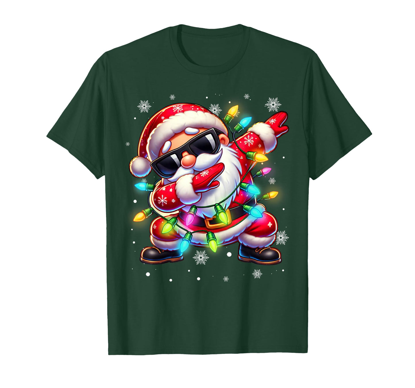 Dabbing Santa Xmas Lights Boys Men Kids Funny Christmas T-Shirt