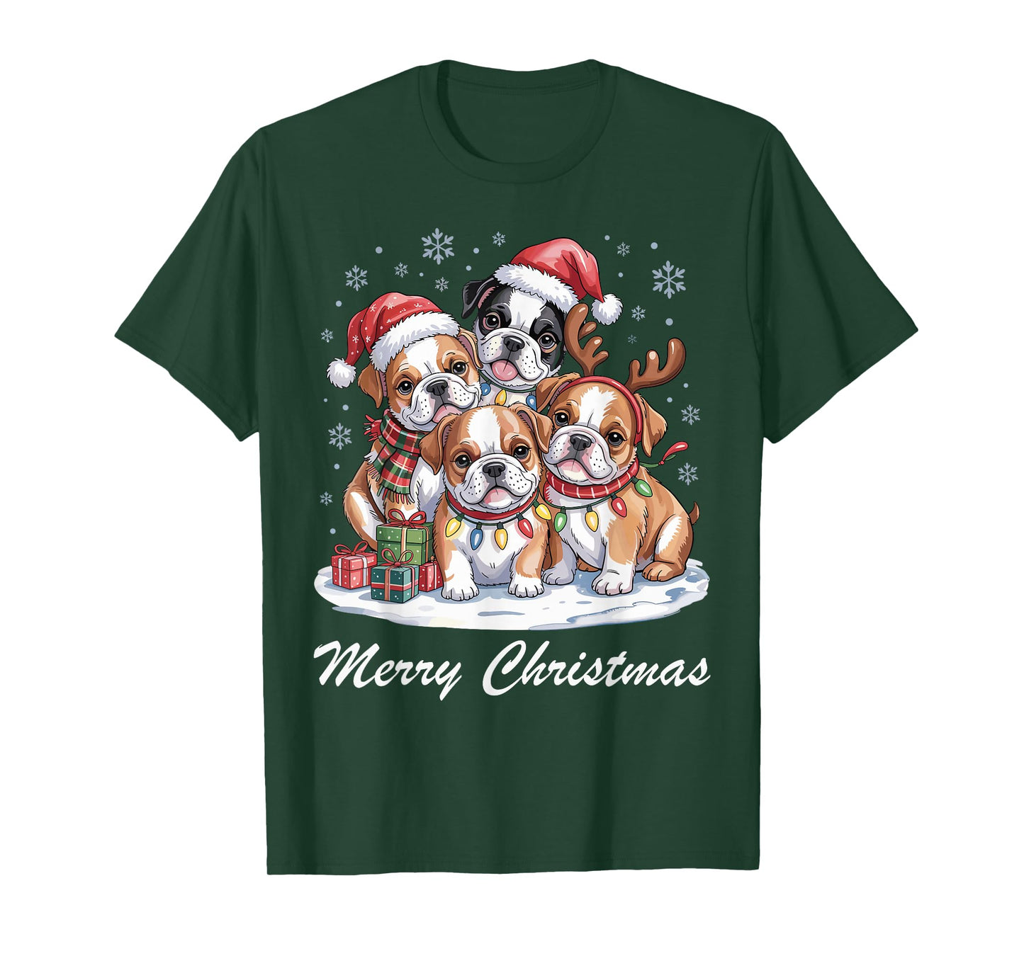 Bulldog Merry Christmas Funny Dog Lovers Holiday Pajama T-Shirt