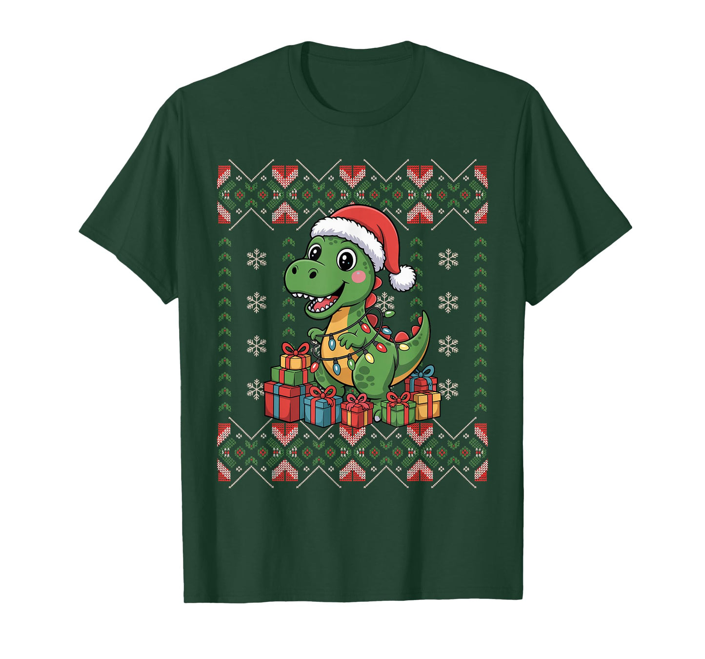 Santa Dinosaur Christmas Ugly Sweater Funny Holiday Pajamas T-Shirt