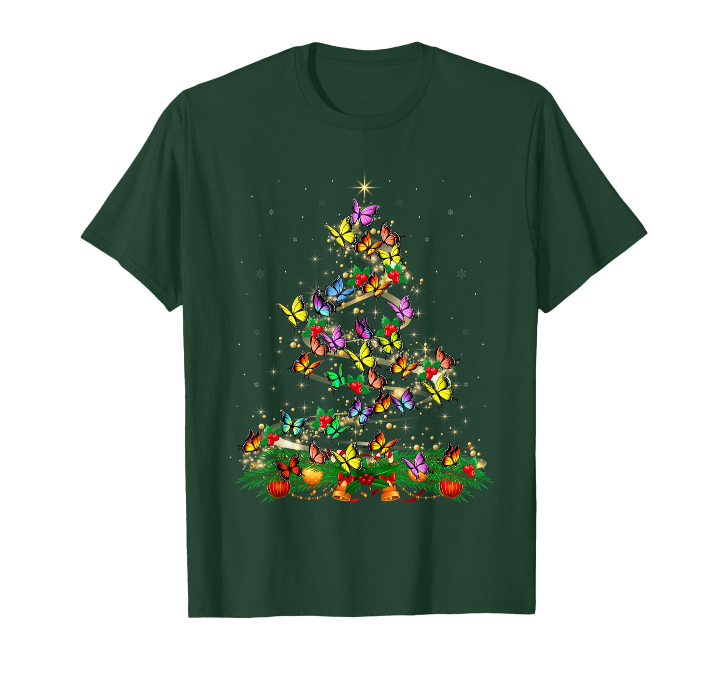Butterfly Xmas Tree Lights Funny Butterflies Christmas T-Shirt