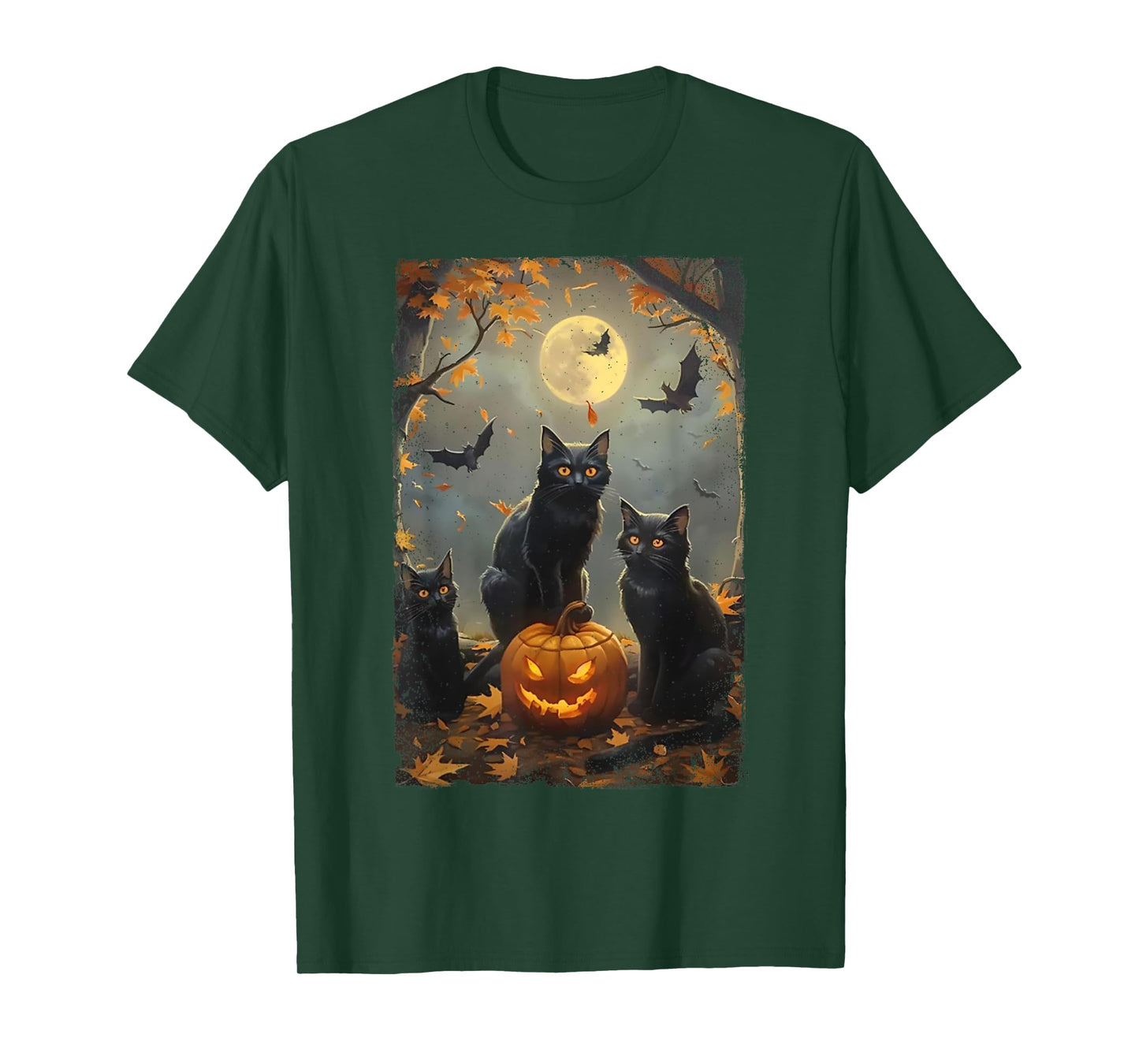 Vintage Three Black Cats Halloween Pumpkin Costume Cat Lover T-Shirt for Men Women Kids